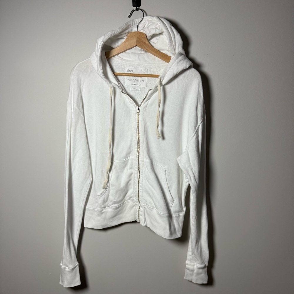 Unsubscribed 100% cotton zip up hooded sweatshirt white size small